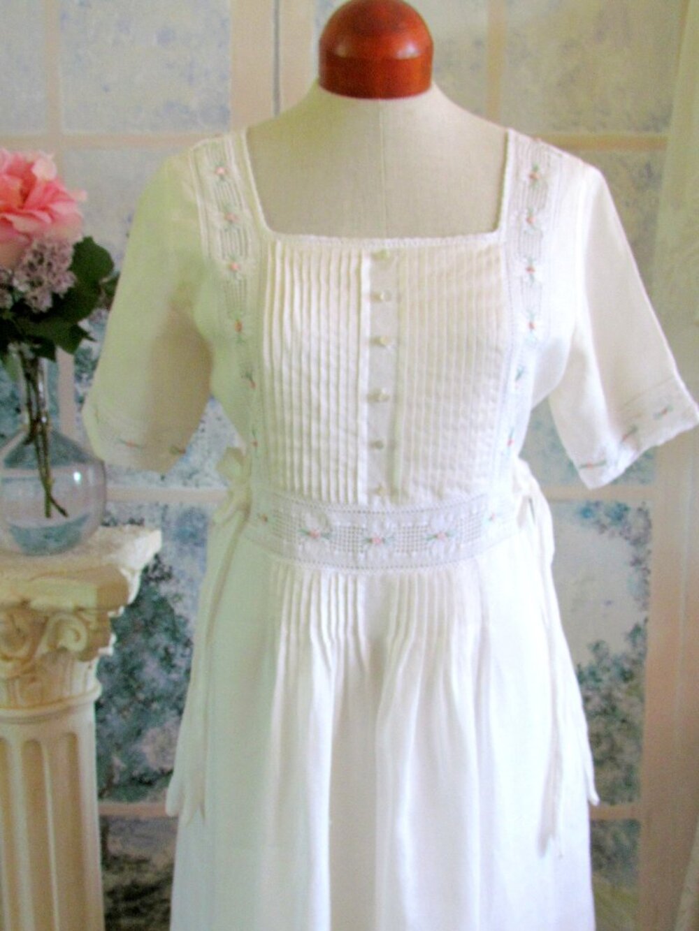 EDWARDIAN-STYLE WHITE DRESS, 8, ROMANTIC SUSAN BRISTOL VINTAGE; LINED RAMIE, EUC - Picture 8 of 12